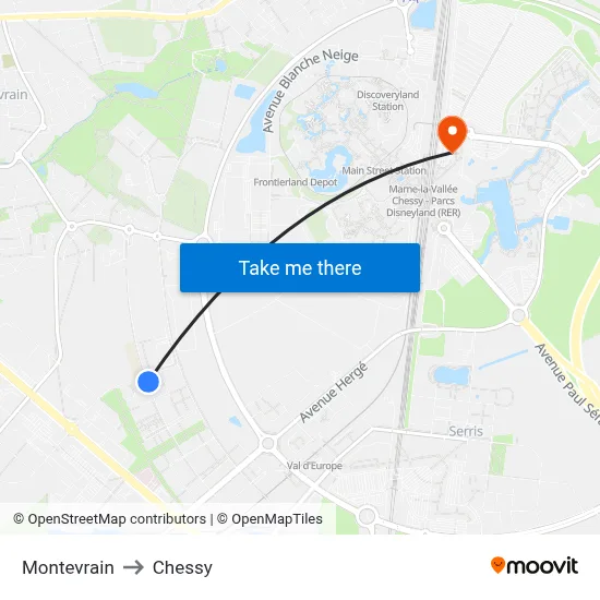Montevrain to Chessy map