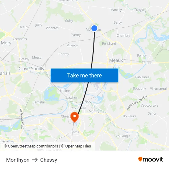 Monthyon to Chessy map