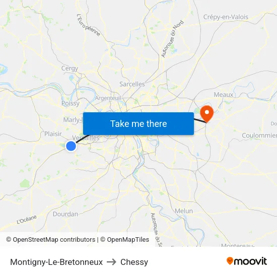 Montigny-Le-Bretonneux to Chessy map