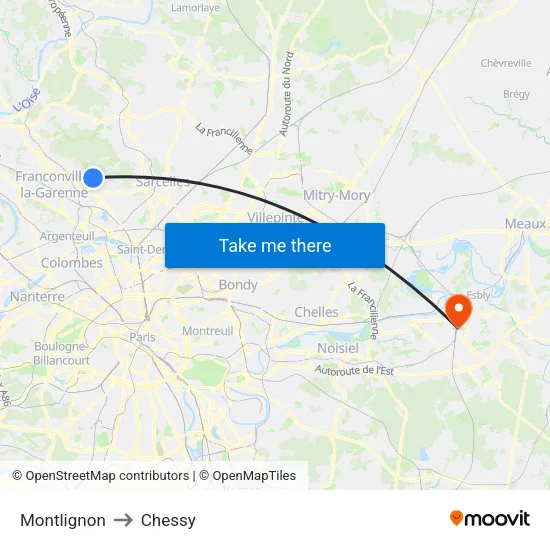 Montlignon to Chessy map