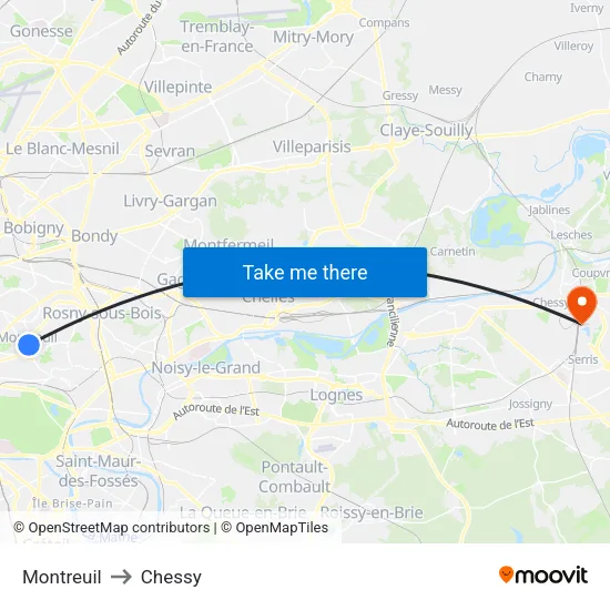 Montreuil to Chessy map