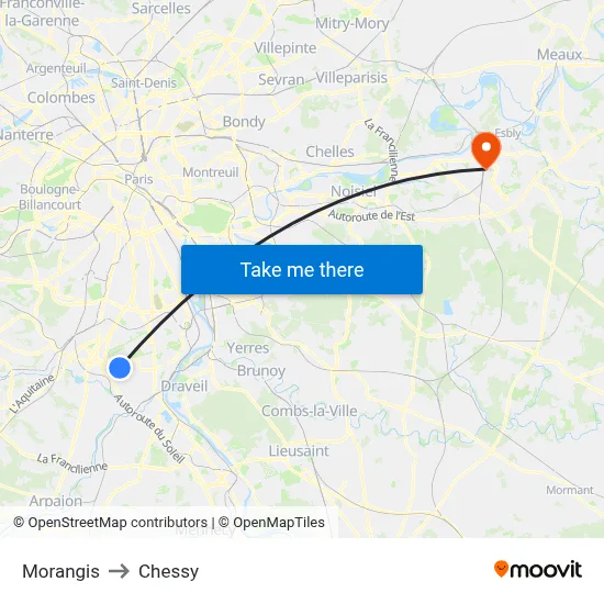 Morangis to Chessy map