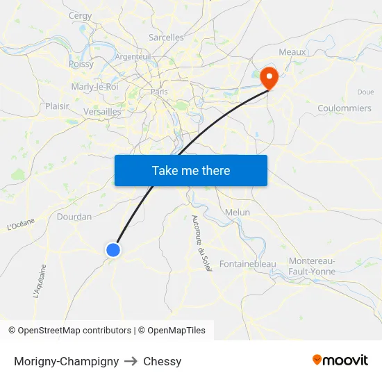 Morigny-Champigny to Chessy map