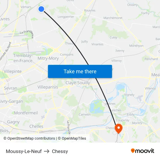 Moussy-Le-Neuf to Chessy map