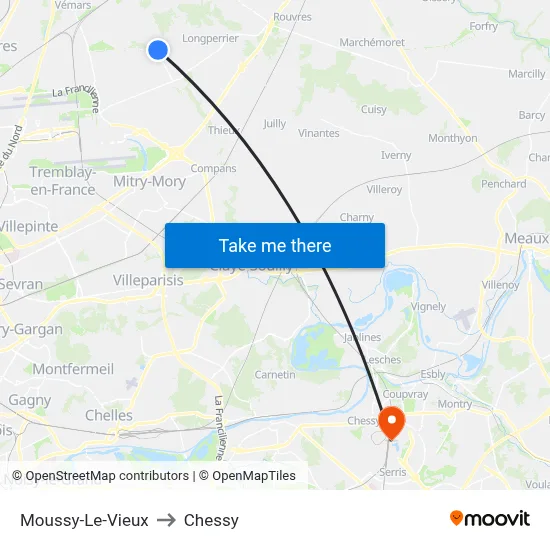 Moussy-Le-Vieux to Chessy map