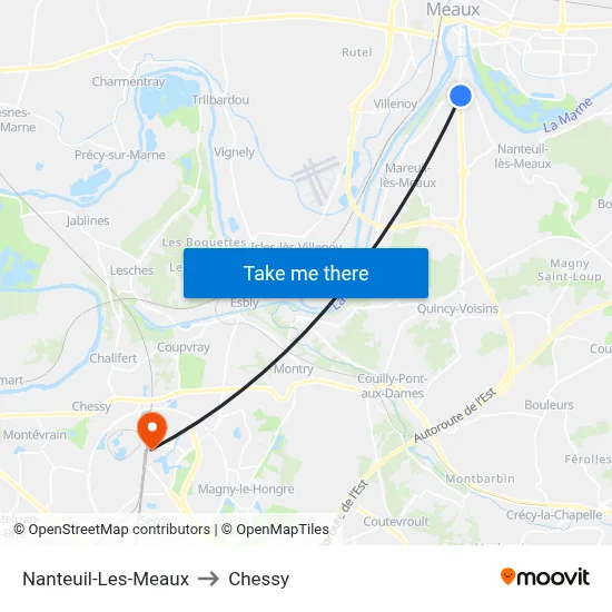Nanteuil-Les-Meaux to Chessy map