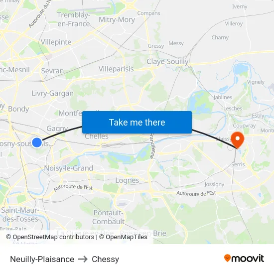 Neuilly-Plaisance to Chessy map