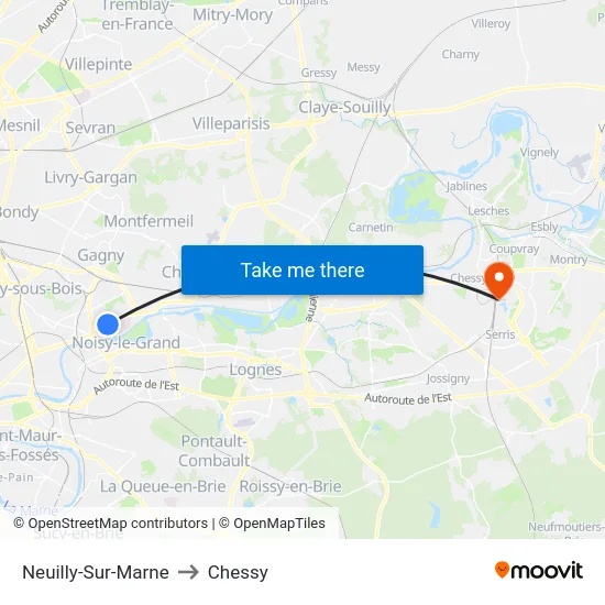 Neuilly-Sur-Marne to Chessy map