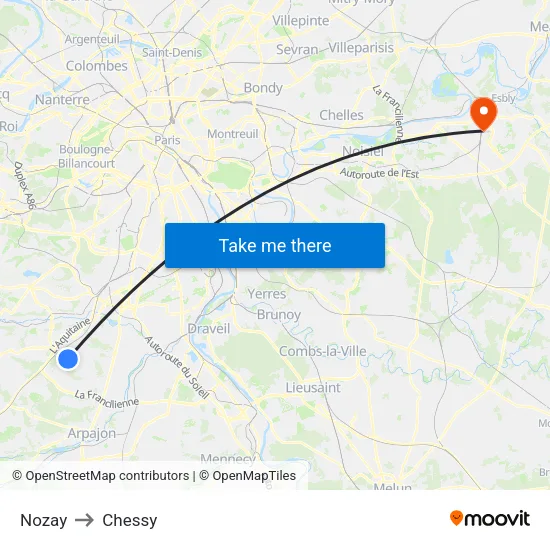 Nozay to Chessy map