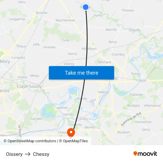 Oissery to Chessy map