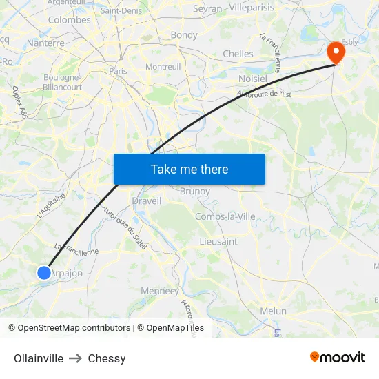 Ollainville to Chessy map