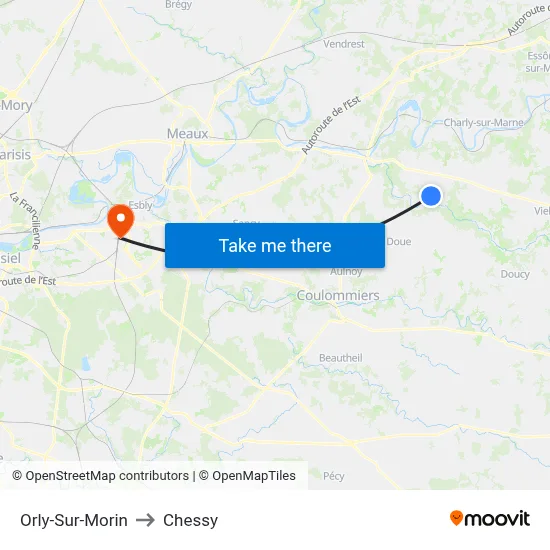 Orly-Sur-Morin to Chessy map