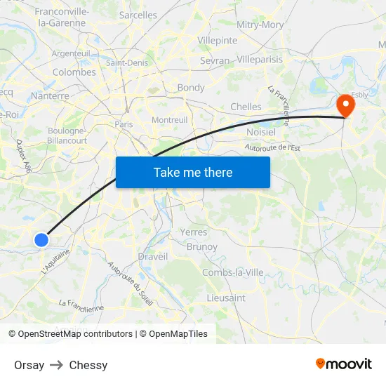Orsay to Chessy map