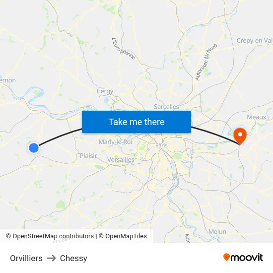 Orvilliers to Chessy map