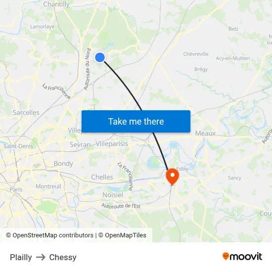 Plailly to Chessy map