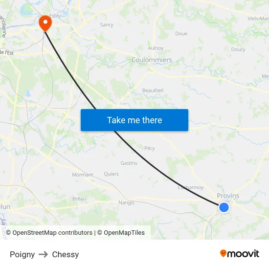 Poigny to Chessy map