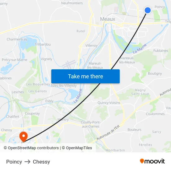 Poincy to Chessy map