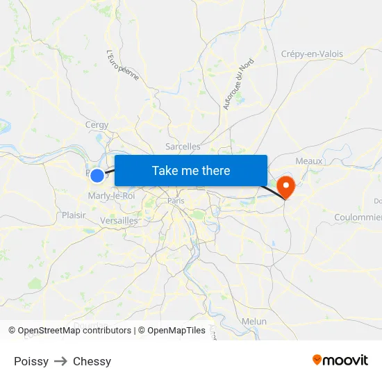 Poissy to Chessy map