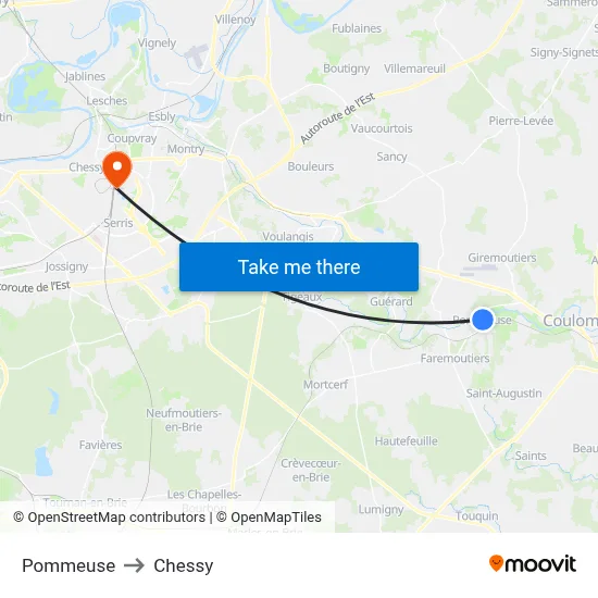 Pommeuse to Chessy map