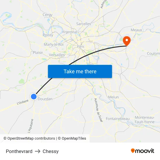 Ponthevrard to Chessy map