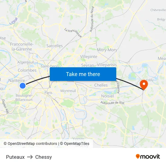 Puteaux to Chessy map