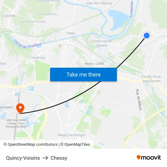 Quincy-Voisins to Chessy map