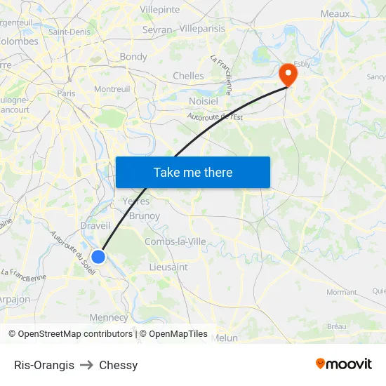 Ris-Orangis to Chessy map