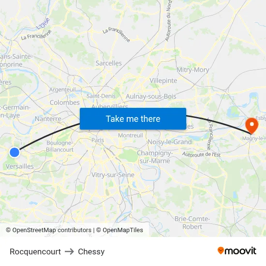 Rocquencourt to Chessy map