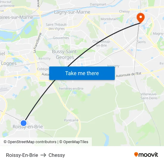 Roissy-En-Brie to Chessy map