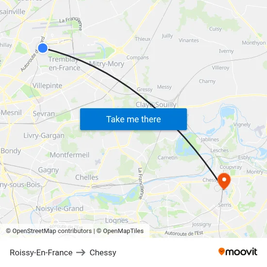 Roissy-En-France to Chessy map