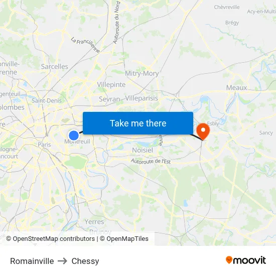 Romainville to Chessy map
