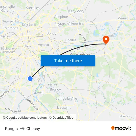 Rungis to Chessy map