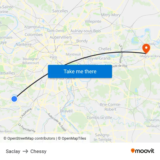 Saclay to Chessy map
