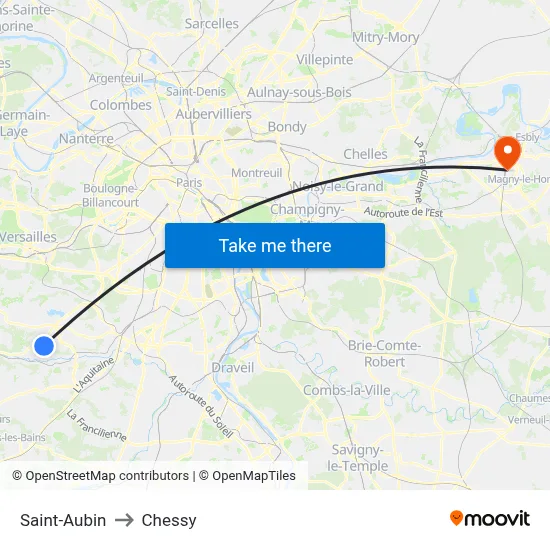 Saint-Aubin to Chessy map