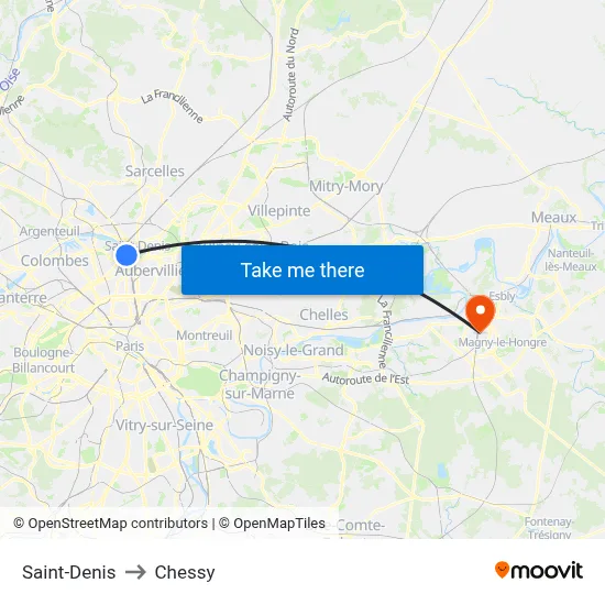 Saint-Denis to Chessy map
