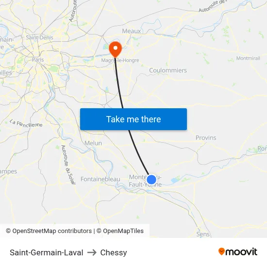 Saint-Germain-Laval to Chessy map
