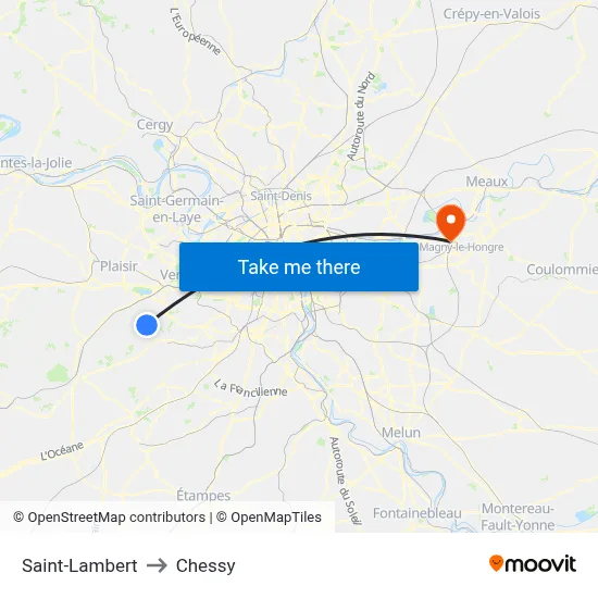Saint-Lambert to Chessy map