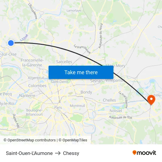 Saint-Ouen-L'Aumone to Chessy map
