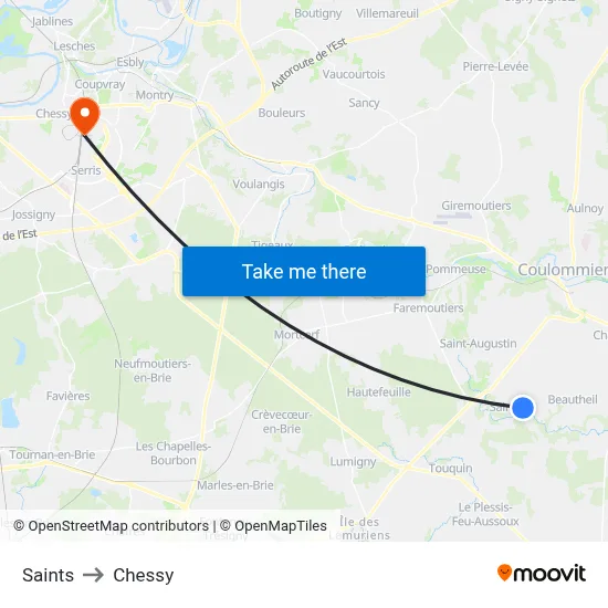 Saints to Chessy map