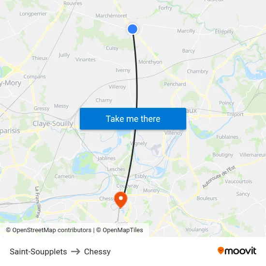 Saint-Soupplets to Chessy map