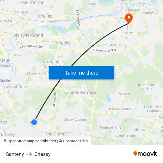 Santeny to Chessy map