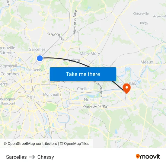 Sarcelles to Chessy map
