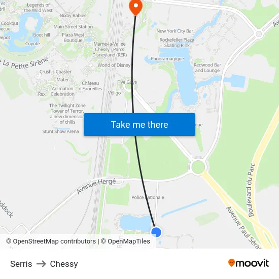 Serris to Chessy map