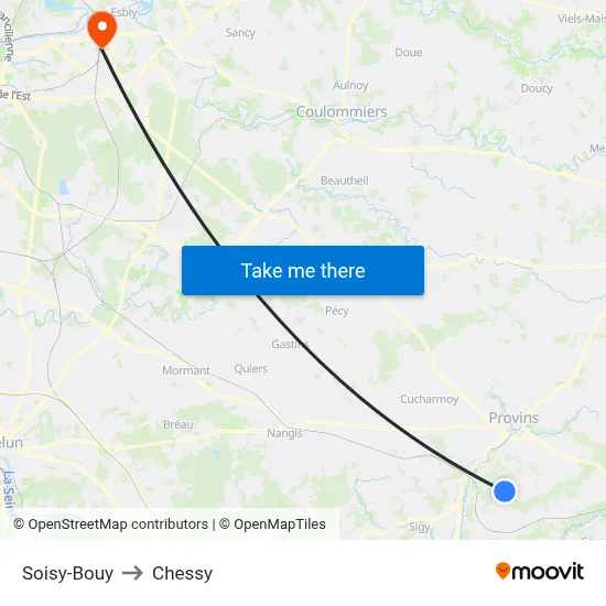 Soisy-Bouy to Chessy map