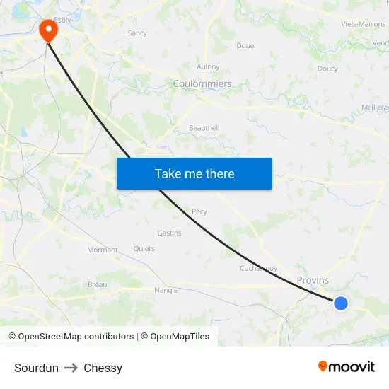 Sourdun to Chessy map
