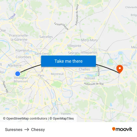 Suresnes to Chessy map