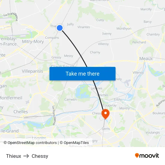 Thieux to Chessy map