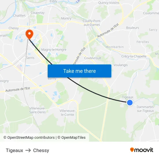 Tigeaux to Chessy map