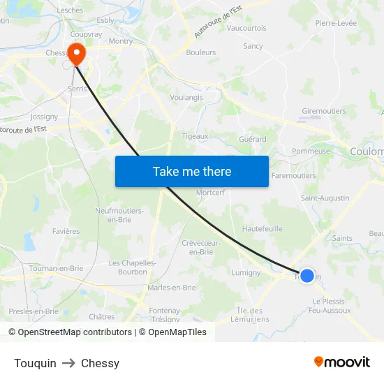 Touquin to Chessy map