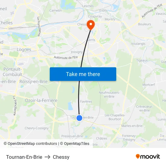 Tournan-En-Brie to Chessy map